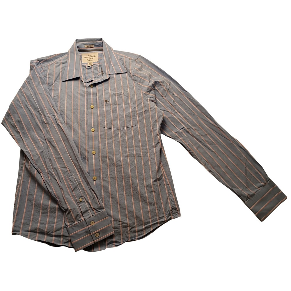 Abercrombie & Fitch Button Down Men's Muscle Fit Striped Blue XXL Casual Shirt